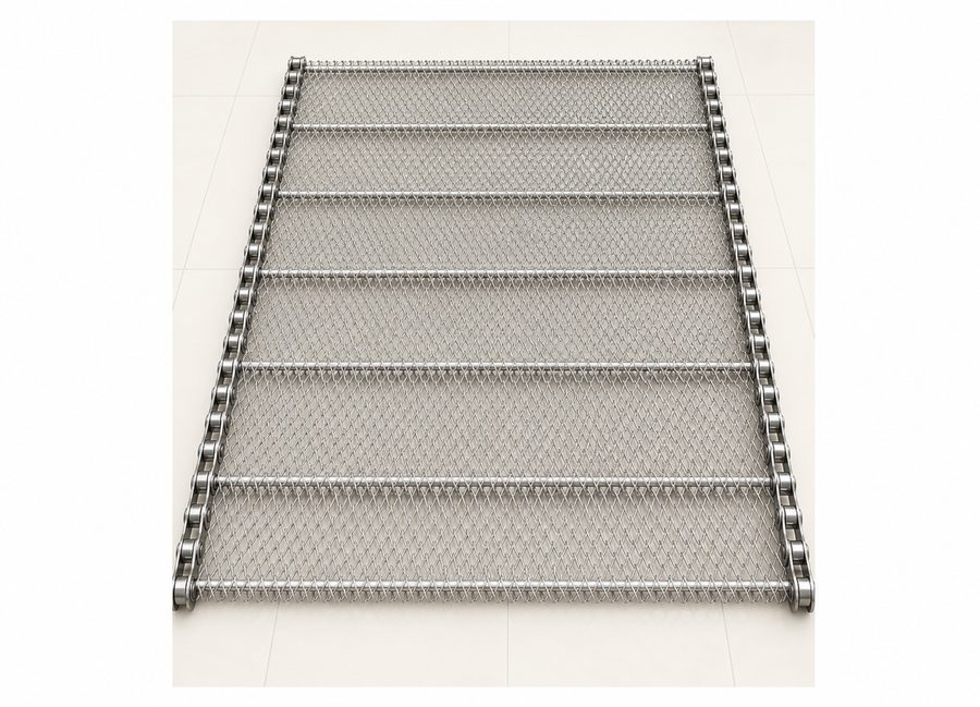 Chain driven mesh belt conveyor belt