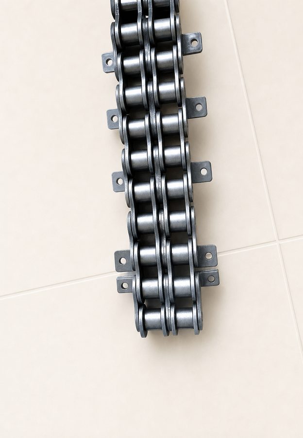 Double attachment conveyor chain for industrial conveyor