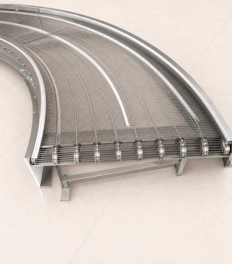 Stainless mesh belt edge detail and chain connection