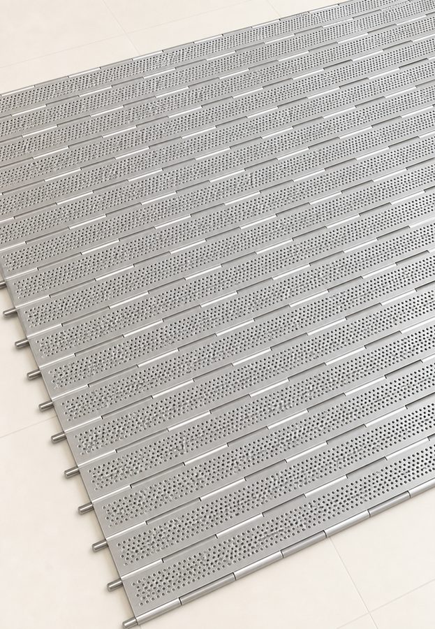 Perforated chain plate belt for industrial conveyor system